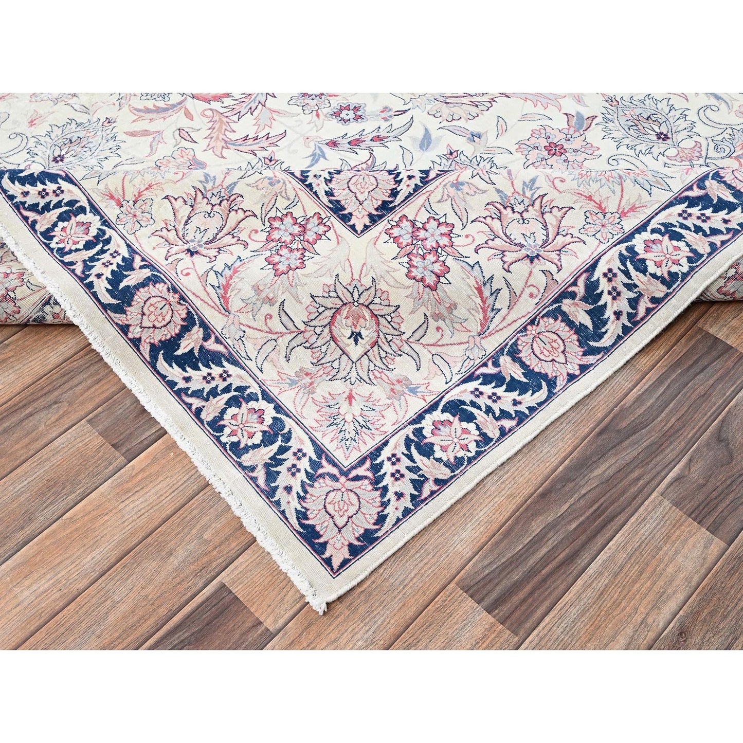 10'X13'2" Ivory Vintage Sino Tebraz 300 Kpsi Soft Wool Hand Knotted Rug