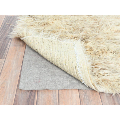 2'7"X10'1" Beige Shaggy Moroccan Natural Wool Hand Knotted Runner Rug