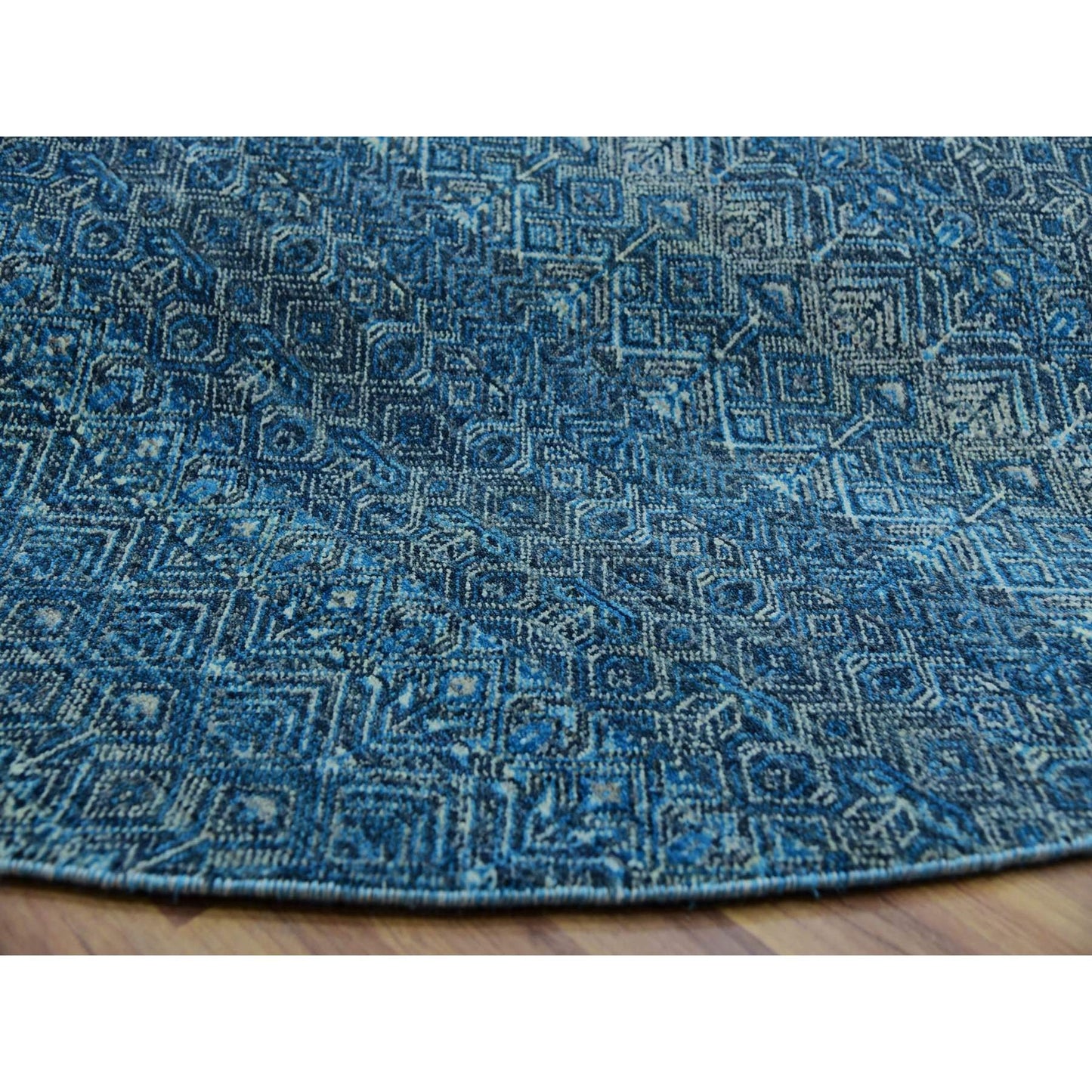 8'X8' Georgian Blue Kohinoor Herrita Design Wool Hand Knotted Round Rug