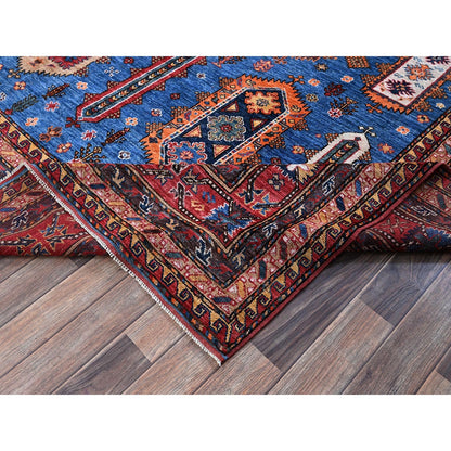 10'X10' Imperial Blue Caucasian Design Revival Hand Knotted Wool Square Rug