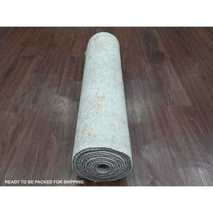 2'6"X11'7" Gray Oushak With Dragon Design Wool Hand Knotted Runner Rug