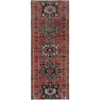 3'1"X8' Blush Red, Vintage Zoroastrian Heris Hand Knotted Wool Runner Rug