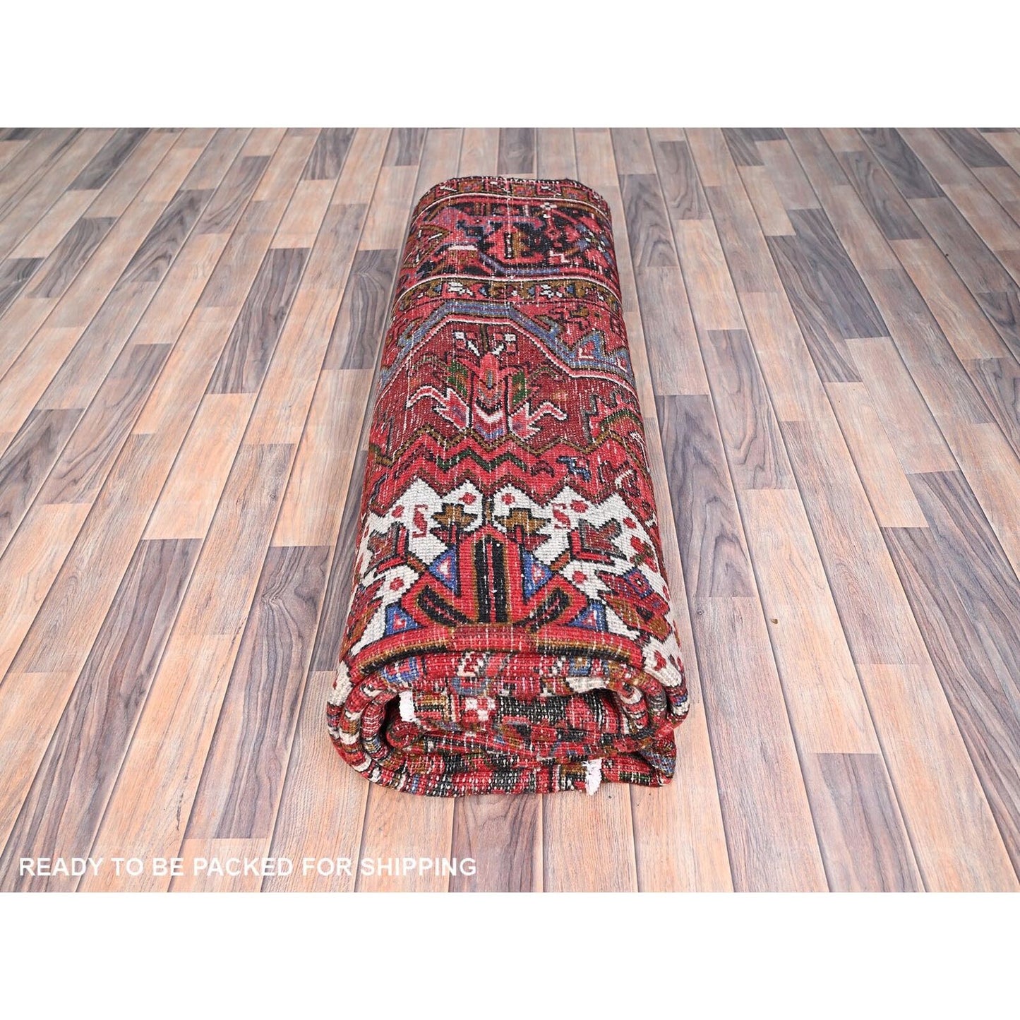 8'X11' Red Abrash Antique Zoroastrian Heris Hand Knotted Pure Wool Rug