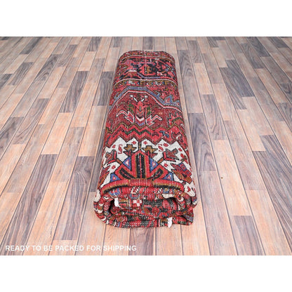 8'X11' Red Abrash Antique Zoroastrian Heris Hand Knotted Pure Wool Rug