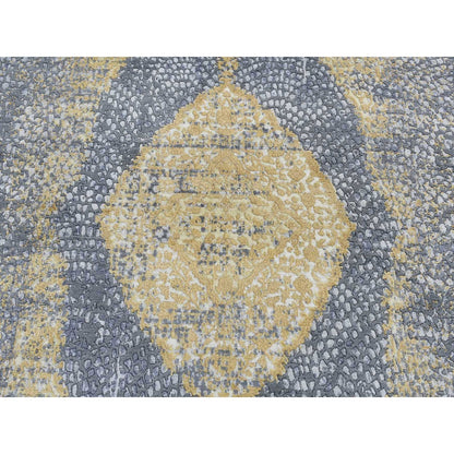 5'2"X7' Carbon Gray Zoroastrian Design Wool And Silk Hand Knotted Rug