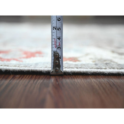 3'X9'8" Coin Gray Afghan Angora Oushak Hand Knotted Pure Wool Runner Rug