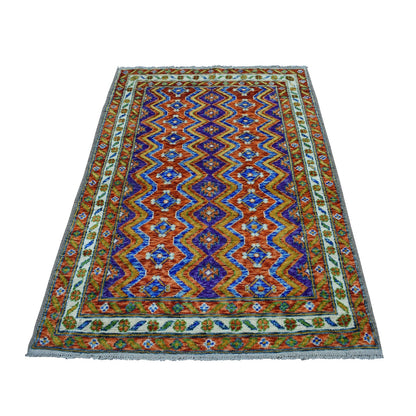 4'X5'10" Tribal Design Hand Made Wool Rug Colorful Afghan Village Rug