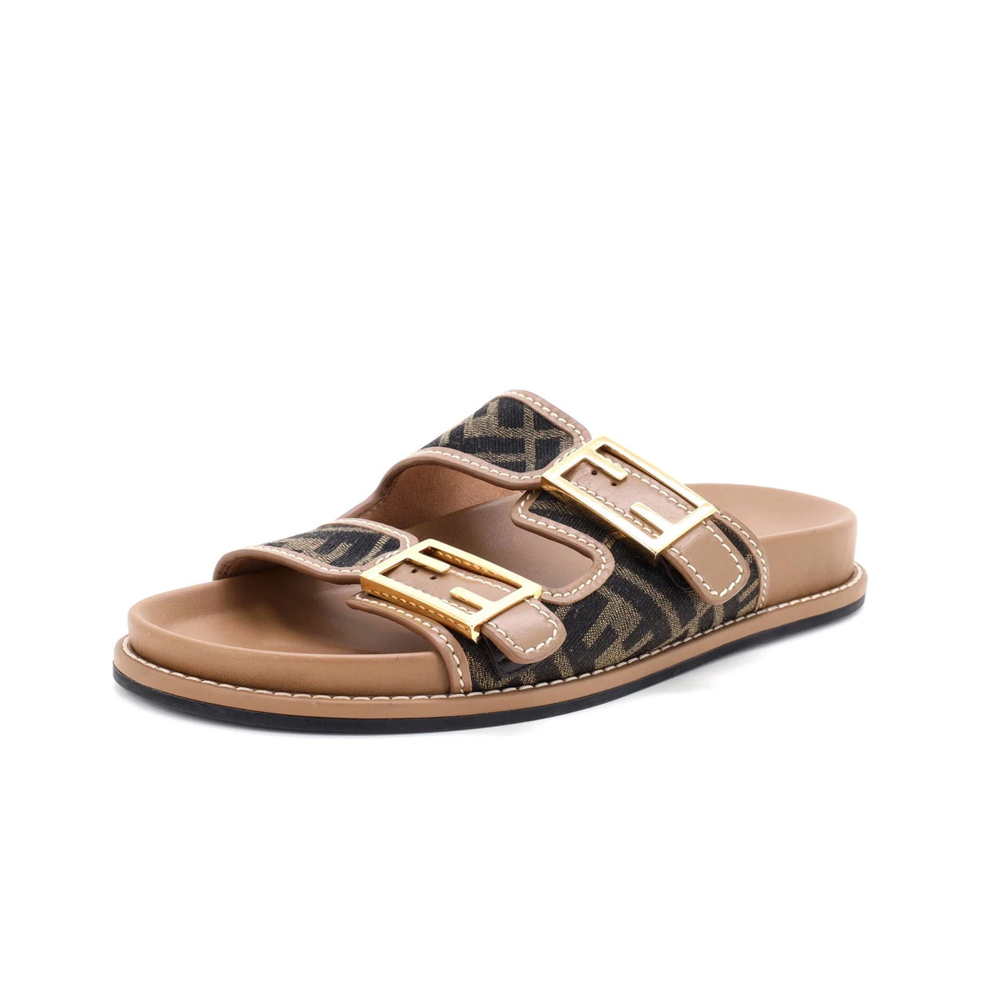 Fendi Women'S Feel Slide Sandals Zucca Canvas And Leather
