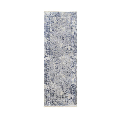 2'8"X7'8" Hand Knotted Gray Broken Kishoon Design Wool/Silk Runner Rug