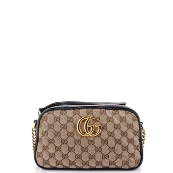 Gucci Gg Marmont Shoulder Bag Diagonal Quilted Gg Canvas With Leather Small