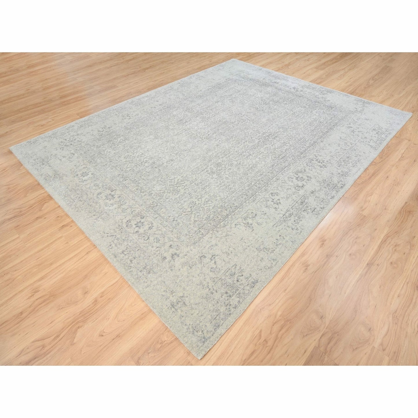 8'X10'1" Beige Hand Loomed Fine Jacquard Wool And Art Silk Oriental Rug