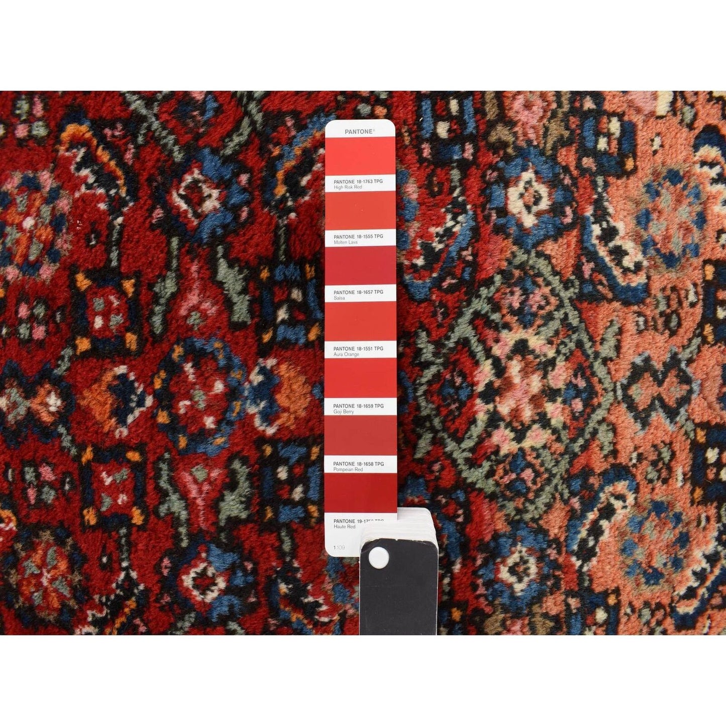 8'5"X11'3" Pompeian Red Wool Hand Knotted Antique Zoroastrian Hamadan Rug
