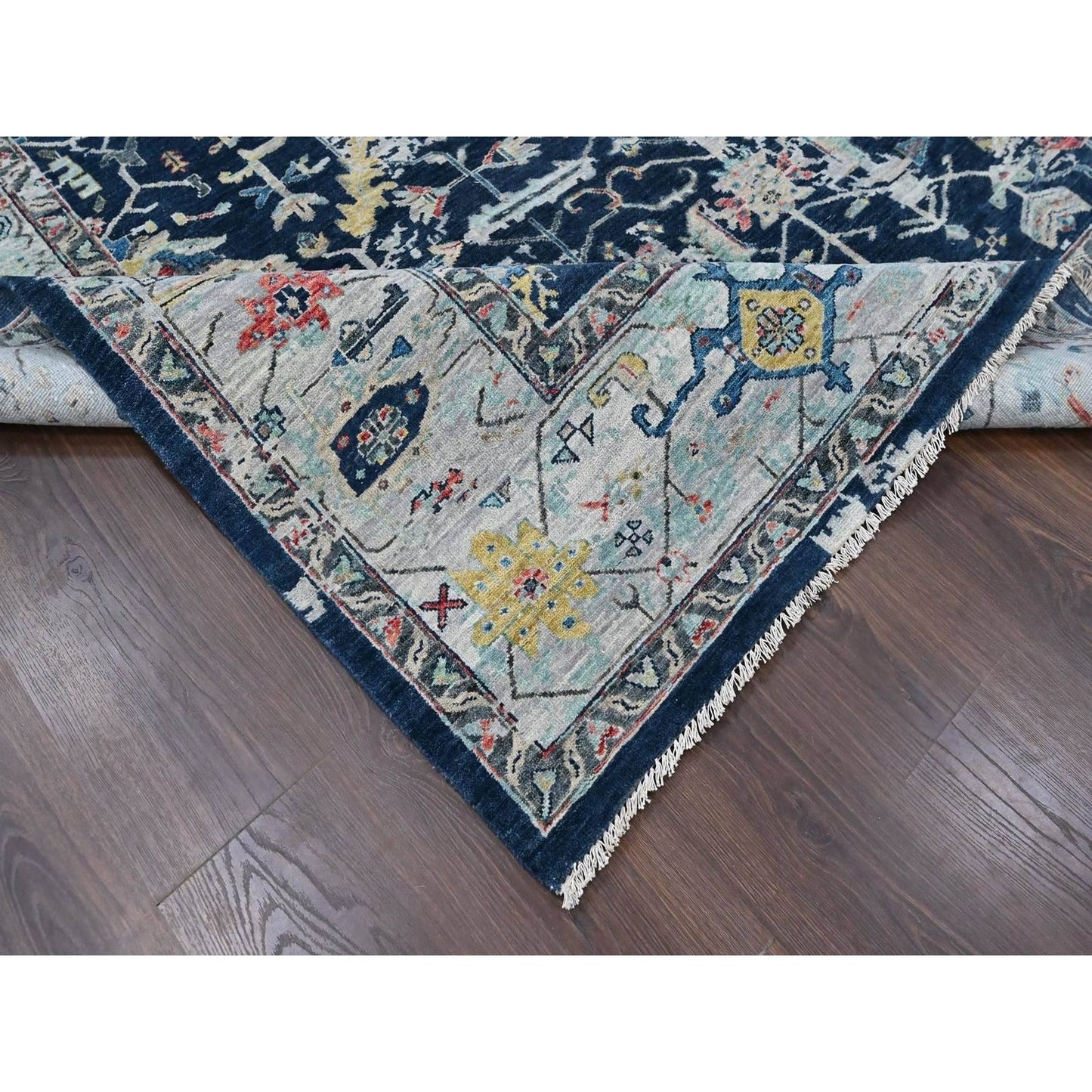 Hand Knotted Wool Rug 8'x9'10" Denim Blue Heris All Over Broken Design