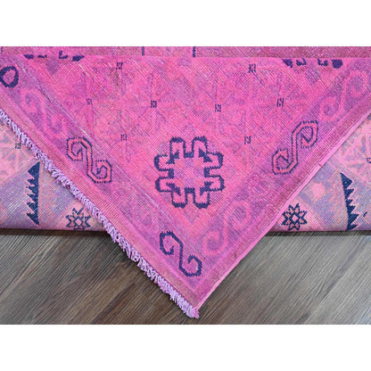 8'X9'7" Hot Pink Overdyed Kazak Geometric Design Hand Knotted Wool Rug