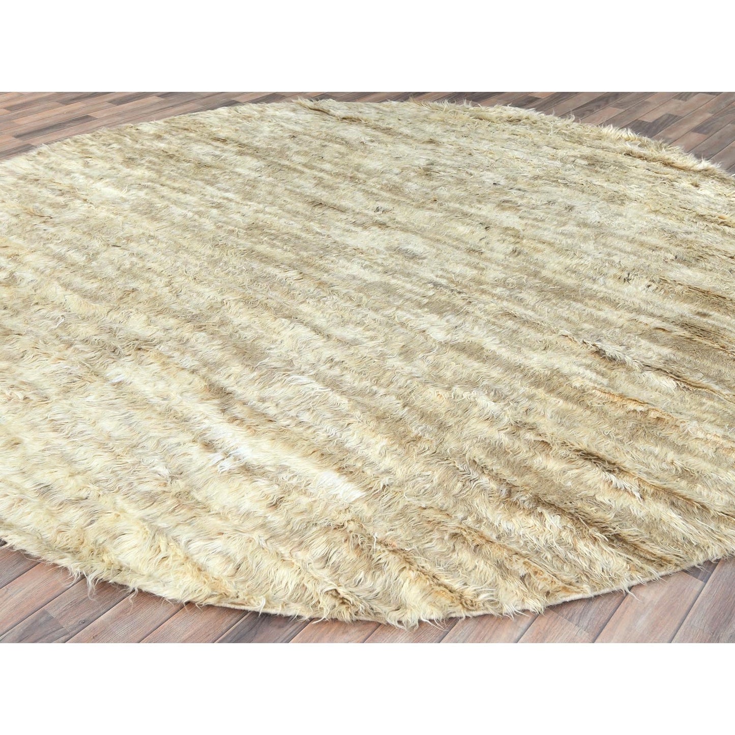 10'X10' Bone Ivory Moroccan Berber Organic Wool Hand Knotted Round Rug