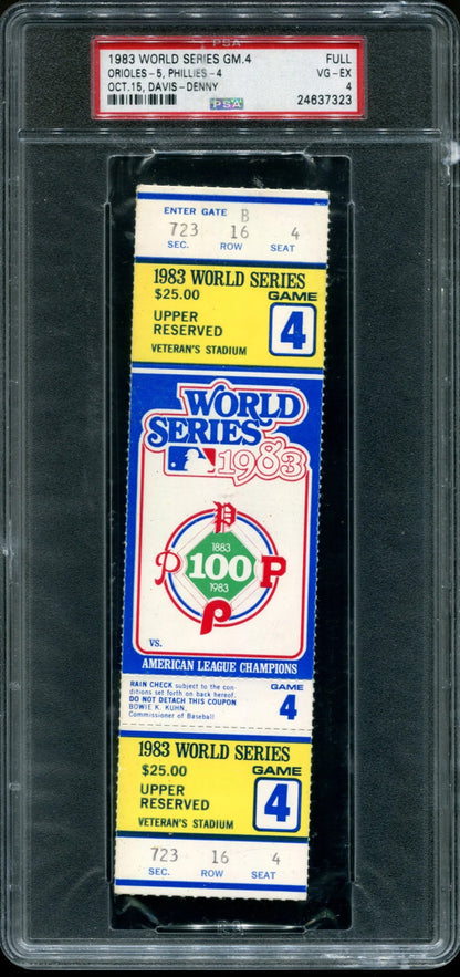 1983 Baseball World Series Orioles Vs. Phillies Game 4 Full Game Ticket Psa 4
