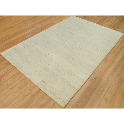 Rug 6'x9' White Wool Hand Knotted Lori Buft Thick and Plush Plain Design