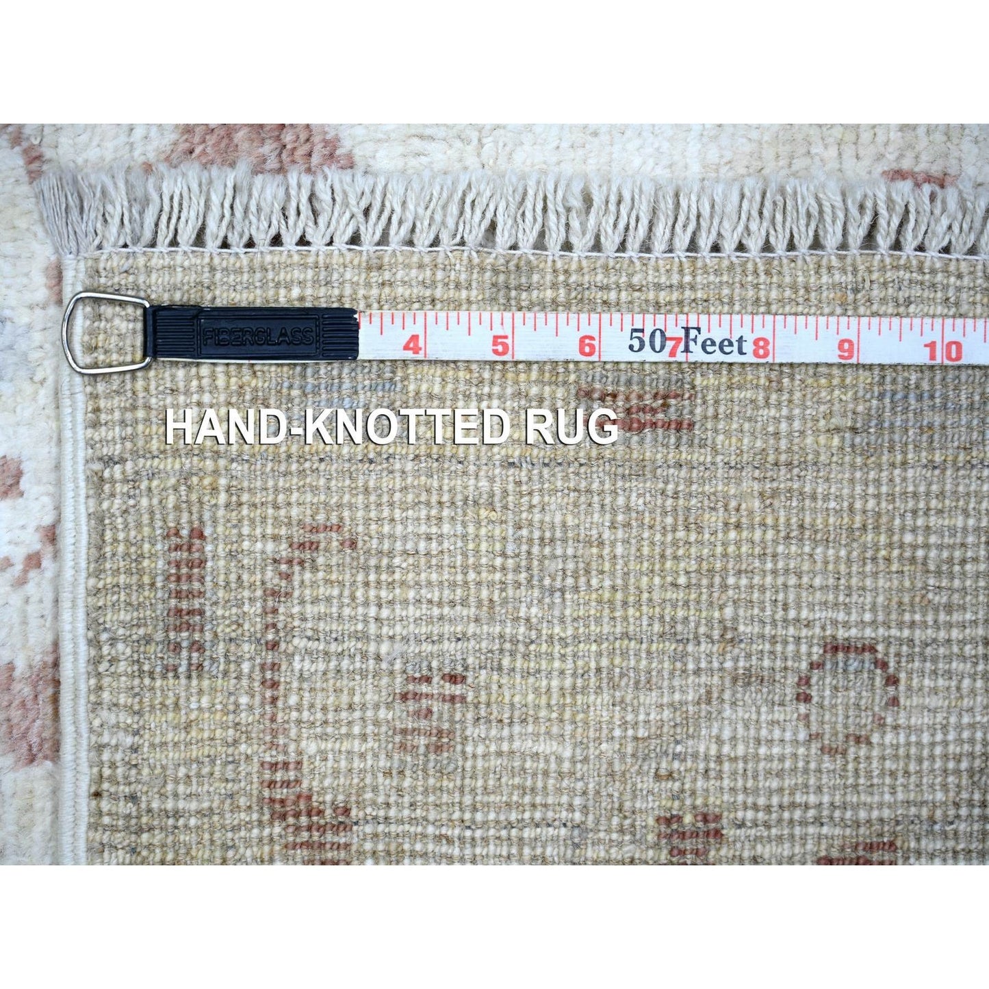 3'10"X9'8" Gray Wool Hand Knotted Afghan Angora Oushak Wide Runner Rug