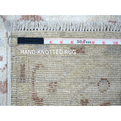 3'10"X9'8" Gray Wool Hand Knotted Afghan Angora Oushak Wide Runner Rug