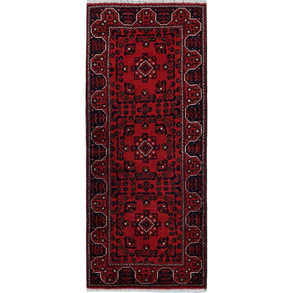 2'2"X5'4" Red Afghan Khamyab Tribal Design All Wool Hand Knotted Runner Rug
