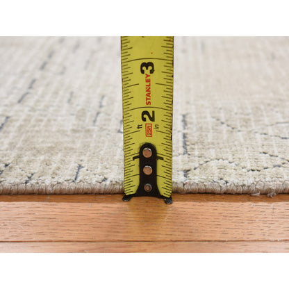 2'X2'3" White Pure Silk Broken And Erased Design Hand Knotted Sample Rug