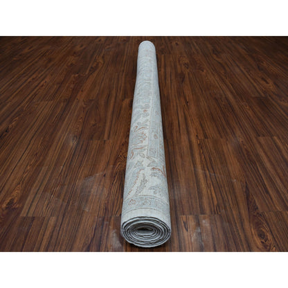 6'X8'10" White Wash Peshawar Pure Wool Hand Knotted Oriental Rug