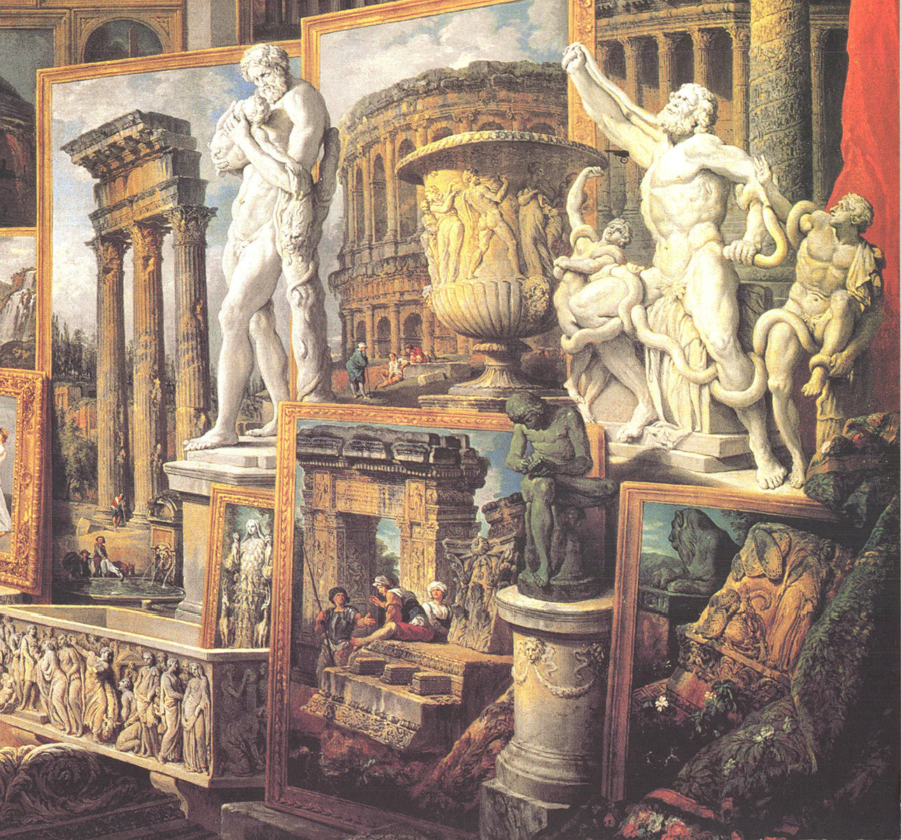 Paolo Pannini Galleria Con Vedute Di Roma Antica " Offset Lithograp