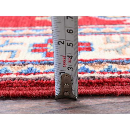 2'1"X3'1" Red Kazak With Medallion Design Hand Knotted Soft Wool Sample Rug