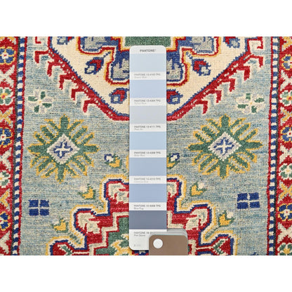 2'9"X12'3" Blue Kazak With Geometric Design Hand Knotted Rug Wool Runner