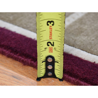 10'X13'9" Ivory Hand Knotted Modern Block Design Pure Wool Rug