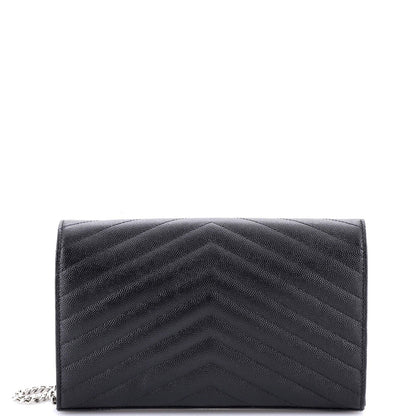 Saint Laurent Classic Monogram Wallet On Chain Matelasse Chevron Leather Medium