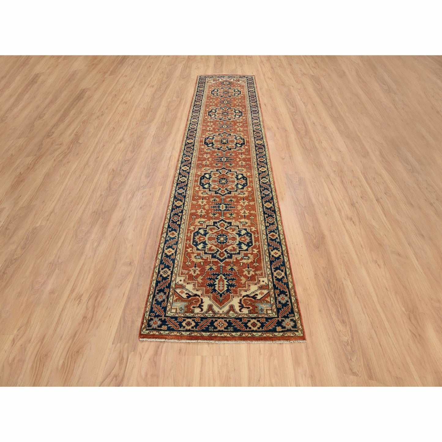 Rug 2'6"x12'2" Red Antiqued Heris Re-Creation Wool Hand Knotted Runner