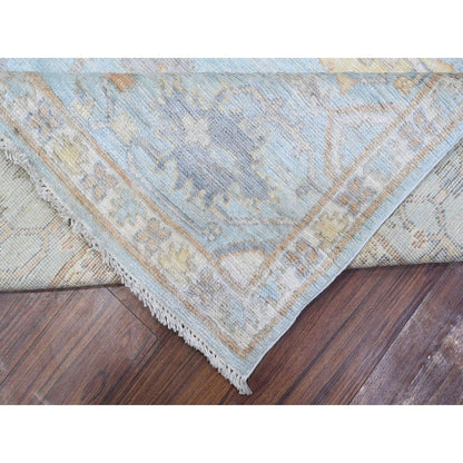 7'9"X9'9" Beau Blue Faded Out Angora Oushak Wool Weft Oriental Rug
