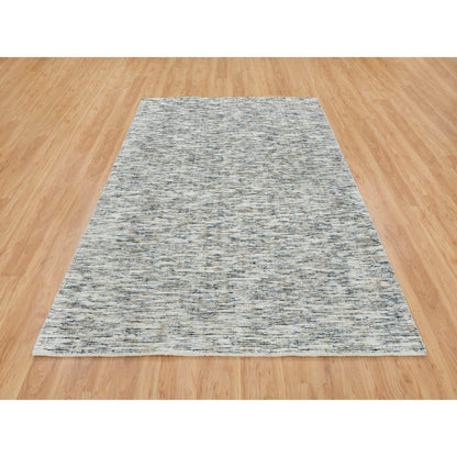 6'3"X9'1" Biege Pure Wool Hand Loomed Modern Striae Design Oriental Rug