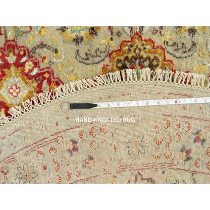 6'X6' Camel Wool And Silk Sunset Rosettes Hand Knotted Round Oriental Rug