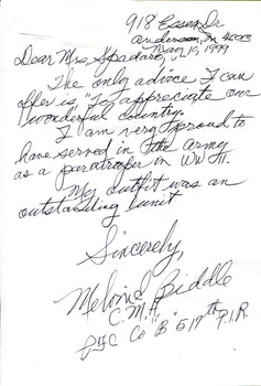 Melvin Biddle Autographed 3X5 Photo