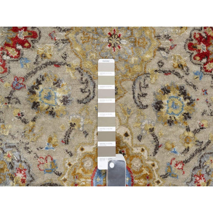 2'7"X26' Beige The Sunset Rosettes Wool And Silk Hand Knotted Runner Rug