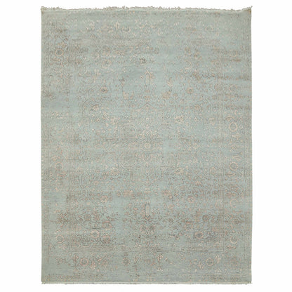 9'X12' Gray Zoroastrian Seeripe Design Wool And Silk Hand Knotted Rug