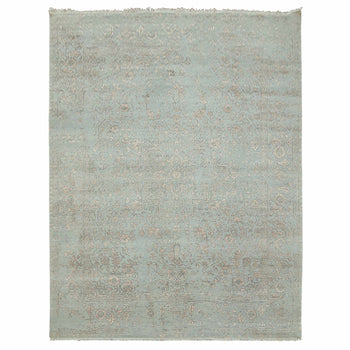 9'X12' Gray Zoroastrian Seeripe Design Wool And Silk Hand Knotted Rug
