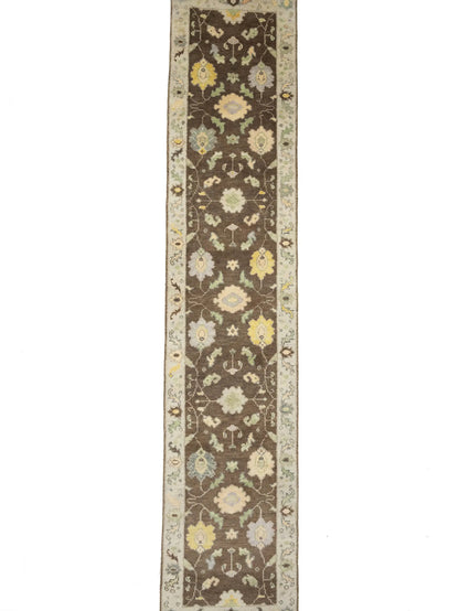 Oushak Chobi Oriental Runner Rug Brown Floral