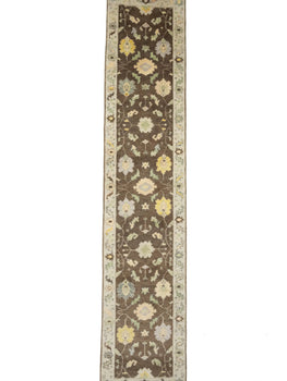 Oushak Chobi Oriental Runner Rug Brown Floral
