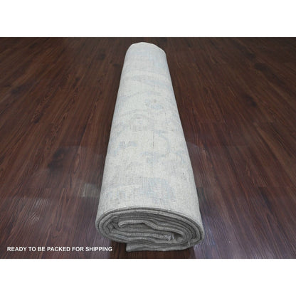9'10"X13'9" Gray Afghan Angora Oushak Leaf Design Hand Knotted Wool Rug
