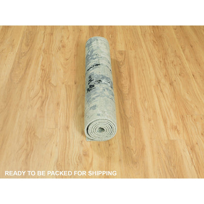 2'8"X7'10" Hand Knotted Silver Blue Modern Abstract Design Runner Rug