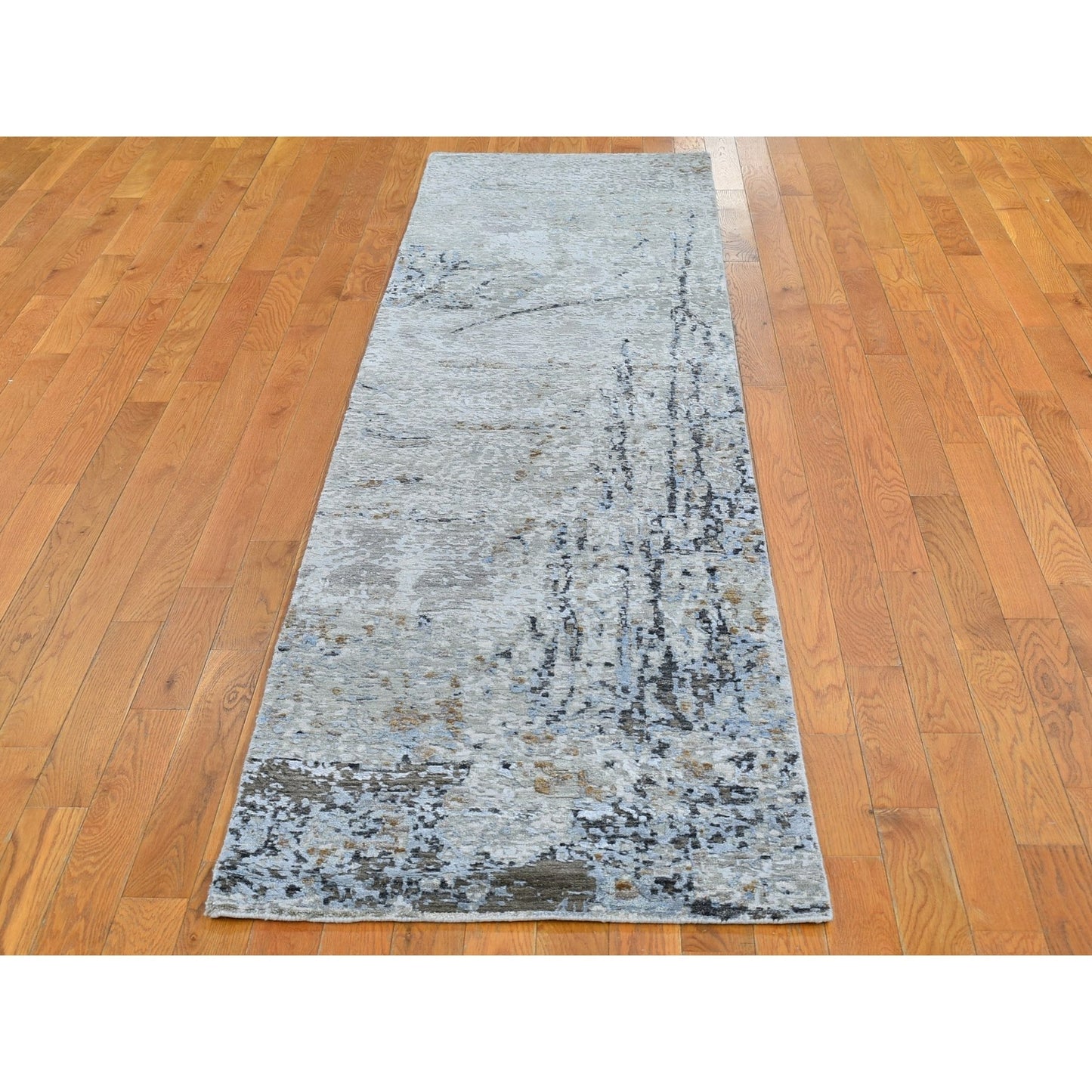 2'5"X10'2" Abstract Design Wool Denser Weave Hand Made Runner Rug