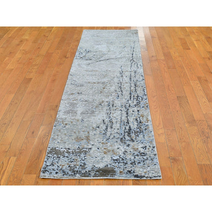 2'5"X10'2" Abstract Design Wool Denser Weave Hand Made Runner Rug