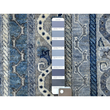 2'6"X9'7" Hand Knotted Gray Super Kazak With Shawl Design Wool Runner Rug