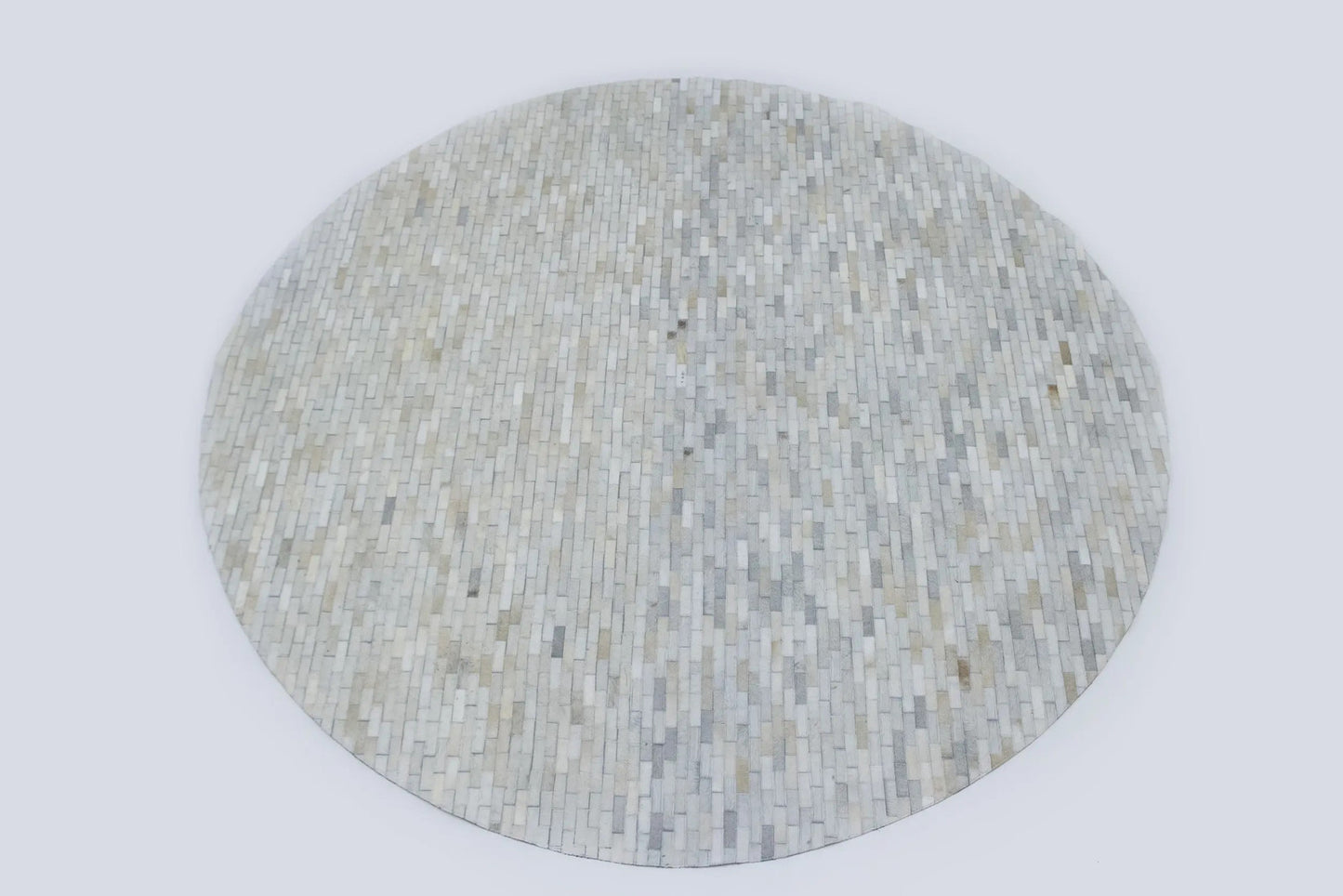Hand Crafted Beige Brown Cowhide Leather Rug Round Modern Carpet