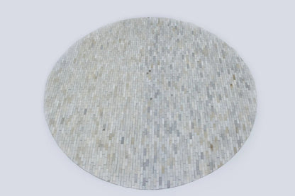 Hand Crafted Beige Brown Cowhide Leather Rug Round Modern Carpet
