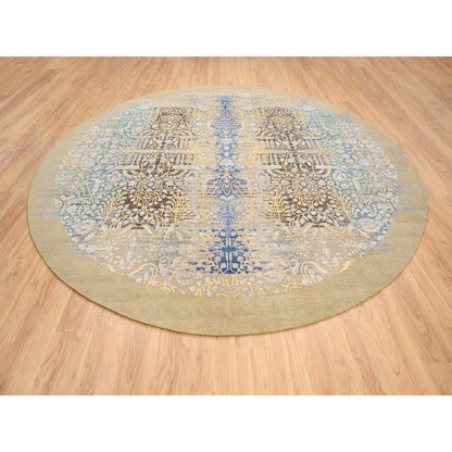 11'10"X11'10" Gold Brown Hand Knotted Saroogh Silk With Wool Round Rug