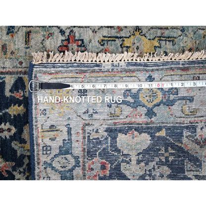 2'7"X5'9" Blue Erased Heris All Over Design Hand Knotted Wool Runner Rug